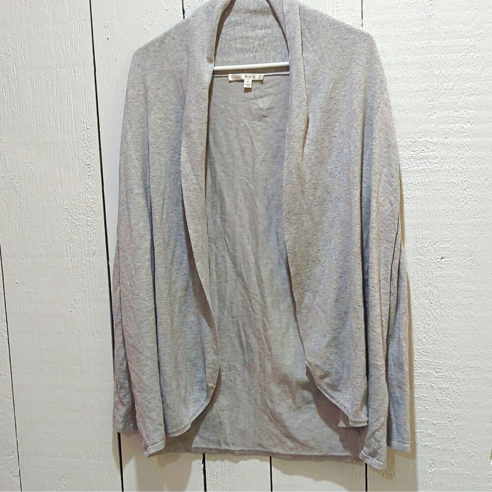 Cyrus Women's Gray Solid Knit Open-Front Cardigan Sweater Long Sleeve XL